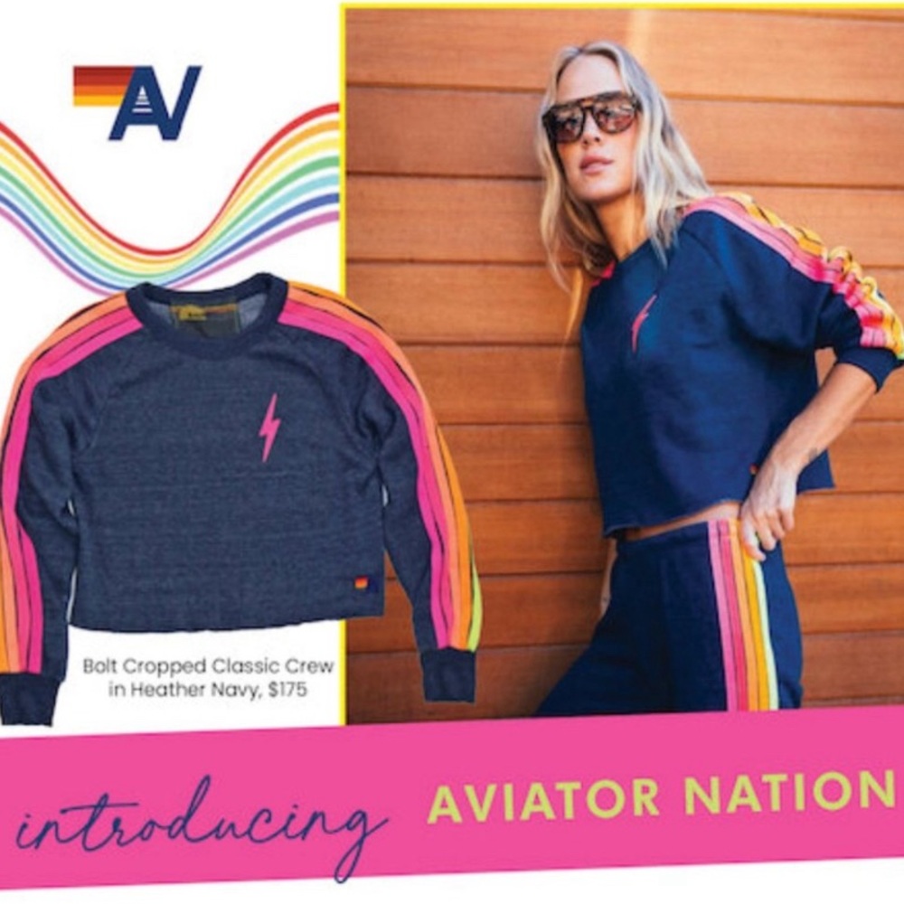 AVIATOR NATION BOLT CLASSIC cropped CREW sweatshirt NWOT XS $175 retail